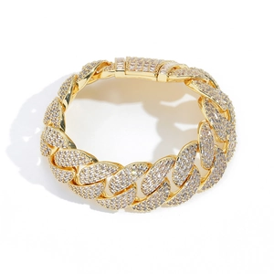 Hip Hop Iced Out Cuban Link Bracelet Copper Zirconia Inlaid Gold Silver Plated Heavy Chain Street Style Jewelry For Men