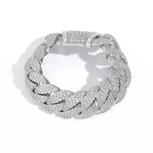 Silver tone 22mm Cuban link bracelet with iced out cubic zirconia for men