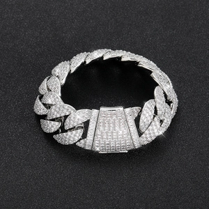 Silver iced out Cuban link bracelet with clear CZ stones in 22mm width for men