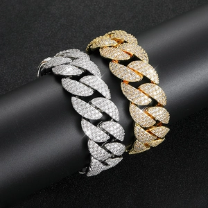 Iced out 22mm Cuban link hip hop bracelets with square CZ stones in gold and silver