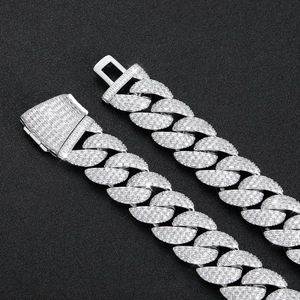 22mm hip hop Cuban link necklace with micro-paved cubic zirconia stones and square clasp