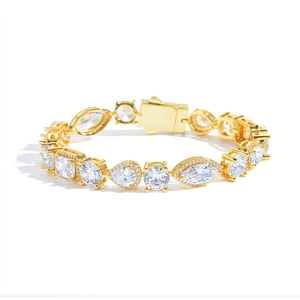Hip-Hop Kupfer Zirkonia Herz Gliederkette Armband Für Herren Damen Ice Out Bling Marquise-Stein Armband Gold Silber Plattiert