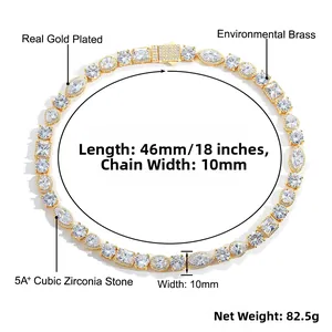 Détail montrant la longueur de 18 pouces et la largeur de 10mm du collier tennis zircon