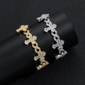 Bracciali hip hop con croce e simbolo infinito in zirconi cubici oro e argento