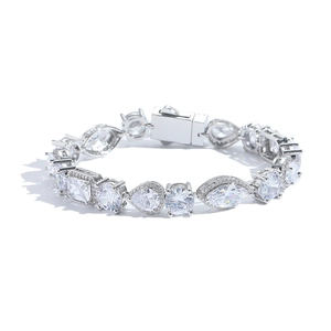 Schickes 10mm breites Zirkonia-Armband mit Marquise- und Herzschliff in poliertem Silber