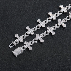 Collana hip-hop croce infinito in argento con zirconi incastonati per uomo e donna