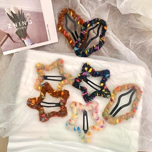 Lot de barrettes à cheveux faites main en forme d'étoile et ovales en laine tricotée