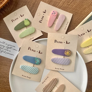Set di fermagli per capelli in tessuto coreano con ricami e motivi a quadretti