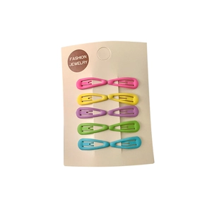 Set of 10 matte macaron teardrop snap hair clips for girls in five assorted colors