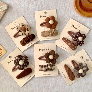 Barrettes à Cheveux en Tissu avec Fleurs et Nœuds pour Filles Style Coréen Clips BB Faits à la Main Tons Marron Accessoires