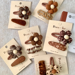 Lot de barrettes à cheveux marron pour filles avec fleurs en tissu et pois