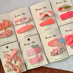 Pink Korean style bow hair clips set with sequins and floral embroidery for girls
