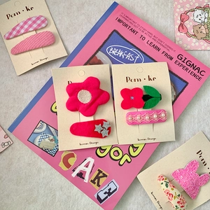 Ensemble de barrettes à fleurs roses et paillettes pour filles au design coréen en tissu