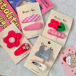 Barrettes à cheveux fleurs en tissu rose et lapin mignon pour filles et enfants