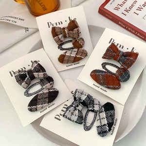 Handmade Plaid Bow Hair Clips For Kids Sweet Tweed Fabric Hairpin Bangs Clips For Girls Autumn Winter Hair Accessories