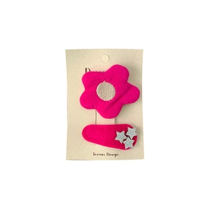 Lot de barrettes à fleurs roses en tissu et étoiles argentées pour cheveux de filles
