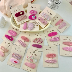 Sweet Pink Tweed Plaid Heart Cherry Kids Hair Clips Korean Design Fabric Bow Hairpins For Girls Daily Hair Decoration