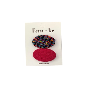 Vintage tweed fabric oval hair clips set in colorful plaid and magenta textures
