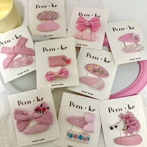 Ensemble de Barrettes à Cheveux en Tissu Rose Doux Coréen avec Nœud Floral pour Petites Filles Accessoires Cheveux Fait Main