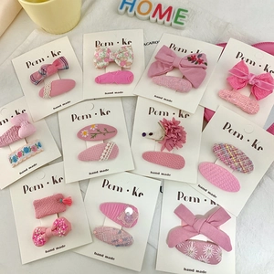 Set de barrettes à fleurs roses en tissu pour filles avec dentelle et broderie faites main