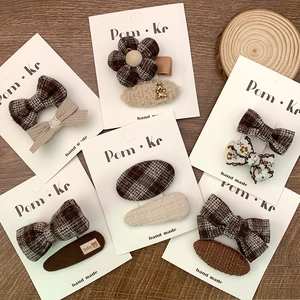 Sweet Plaid Bow Flower Hair Clips For Girls Autumn Winter Fabric Hairpins Coffee Beige Handmade Baby Hair Accessories