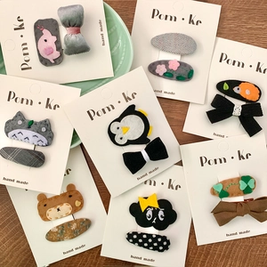 Handgefertigte Baby-Haarclips Set mit bestickten Tieren und Stoff-Schleifenmotiven