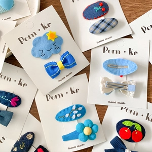 Blue series handmade cute cartoon hair clips for girls with floral and bow designs