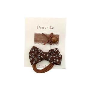 Florales Schleifen-Haargummi und braunes Haarspangen-Set für Babys im Korea-Stil
