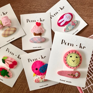 Barrettes à cheveux en tissu rose avec animaux de dessin animé et broderie florale