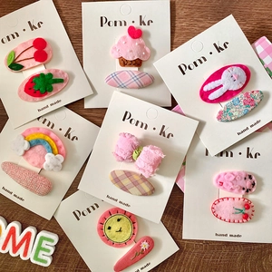 Lot de barrettes en tissu rose avec broderie florale faite main et animaux mignons
