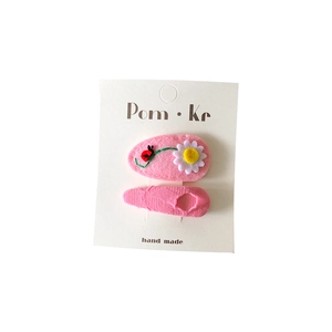 Barrettes à cheveux roses pour enfants avec broderie marguerite et motif de coccinelle