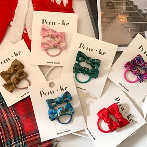Handmade Chinese Style Bow Hair Ties With Flower Jacquard Satin Fabric Vintage Bowknot Hair Scrunchies For Kids Girls Hair Accessories