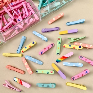 Macaron Color Alloy Hair Clips Sweet Cartoon Flower Pattern Duckbill Clips For Girls Kids Cute Hair Accessories