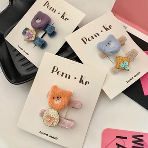 Set di fermagli per capelli con orsetto di peluche in velluto e paillettes glitter