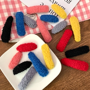 Handmade Lamb Wool Geometric BB Hair Clips For Women Girls Oval Square Teardrop Plush Hairpin Autumn Winter Hair Styling Jewelry