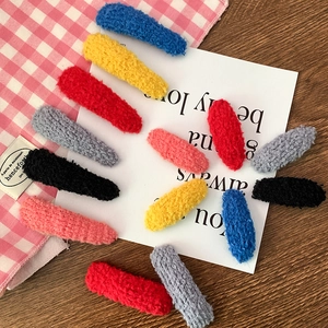 Colorful plush oval BB hair clips for women in soft fleece variety pack