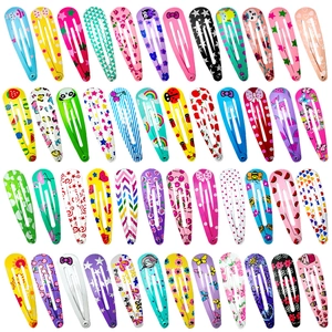 Set of 48 colorful metal BB hair clips with floral, animal and fruit patterns for girls