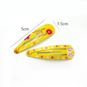 Floral and polka dot pattern yellow BB hair clips for girls, 5cm length styling set