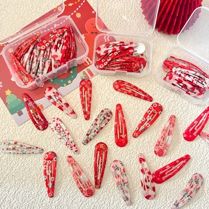Lot de barrettes à fleurs et cerises rouges et roses avec boîtes de rangement claires