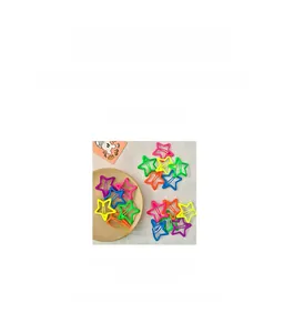 Close-up detail of 5cm star-shaped hair clips in various matte fluorescent candy colors