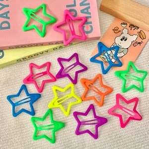 Vibrant 5cm matte neon star hair clips for girls in various dopamine colors