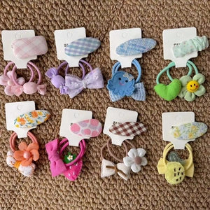 Accessoires de Coiffure pour Enfants en Tissu avec Fleurs et Nœuds Élastiques et Barrettes Style Coréen Motif Floral