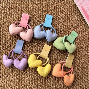Élastiques à Cheveux en Tissu Cœur pour Enfants Couleurs Macaron Fait à la Main Bandeaux Élastiques pour Bébé Filles