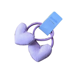 Élastiques à cheveux cœur en tissu lavande pour filles avec bordure brodée violette