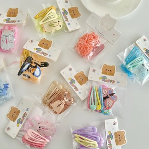 Cute cartoon animal hair clips and colorful elastic bands set for girls in macaron tones