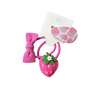 Lot de 3 accessoires de cheveux roses avec nœuds à fleurs et pince à fraises