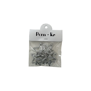 Sparkling silver glitter star hair clips for girls displayed on a white product card