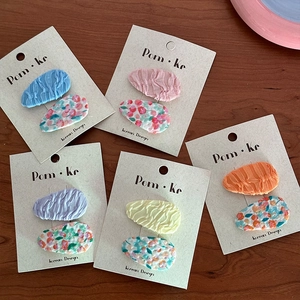 Set di 2 Fermagli per Capelli in Tessuto Floreale Stile Coreano Clip BB Tinta Unita Increspate Fermagli per Frangia Laterale Bambini