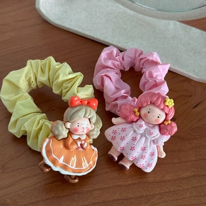Chouchous princesse de dessin animé avec poupées 3D en jaune et rose, lot de 2
