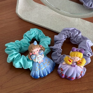 Chouchous mignons princesse de dessin animé en tissu plissé bleu tiffany et lilas